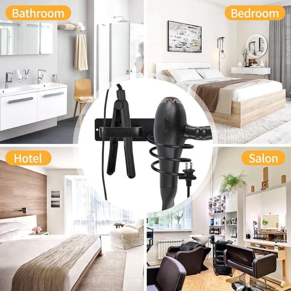 Hårtorkställ/plattång, med kabelförvaring, väggmonterad för hotell/sovrum/badrum