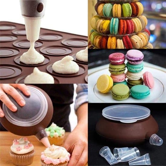 Silikone Macaron Bageunderlag Sæt med 5 Store Sprøjtedyser (Brun, 13x52 mm)
