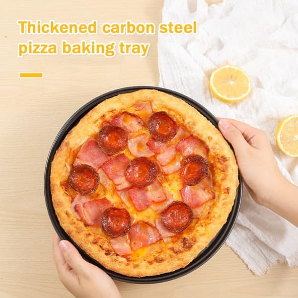 4 runde pizzapander - Pizzabagepander - Runde - Non-stick belægning - Grå perforeret