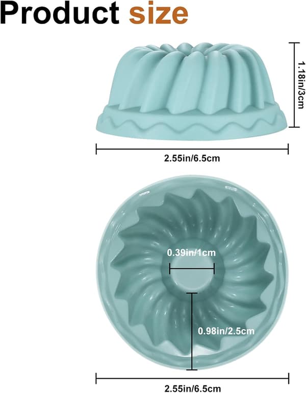 20 Mini Bundt-formede Silikonebageforme, Små Bageforme, Muffinsforme, Genanvendelige, 6,5 cm Diameter, 2,8 cm Højde.