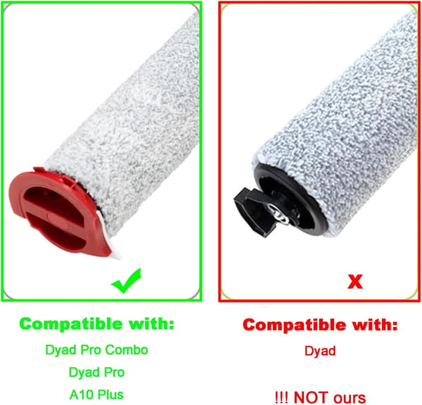 Tilbehørssæt til ledningsfri støvsuger til Roborock Dyad Pro Combo/Dyad Pro/A10 Plus (1 lang + 2 korte børsteruller).