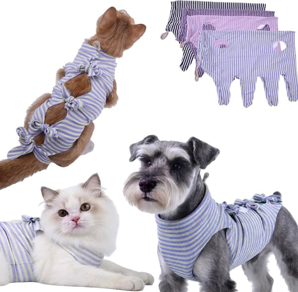 4-delt kirurgisk genopretningsdragt til katte og hunde, efteroperation sterilisation/kastration heldragt til mavesår (XL)