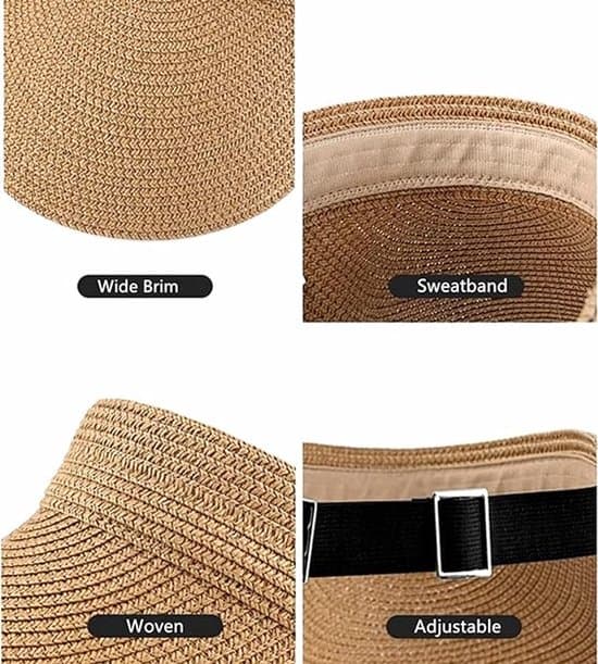 Dame Solhat - Stråhat med Bred Skygge - Sammenfoldelig Sommer Strandhat - Khaki
