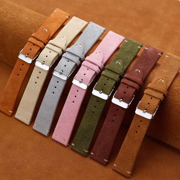 Mocka läder handsytt armbandsklockarmband 20mm - ljusgrå