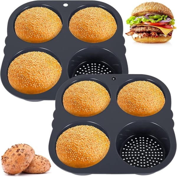 2 stk. silikonebolleforme, non-stick bageplader, perforeret hamburgerform