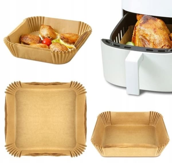 Pappersformar för airfryers, 100 ark per förpackning, lämpliga för bakning.