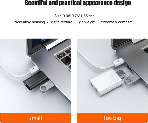 USB til 3,5 mm lydstikadapter, USB til Aux-adapter. Eksternt stereolydkort