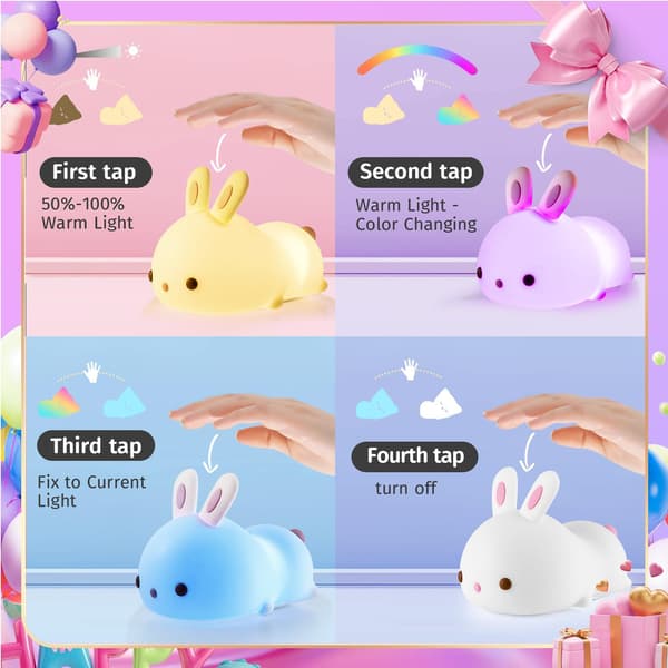 Ild-tema børnenatlampe, timerstyret batteri kawaii-lys, sød påskeharegavepynt.