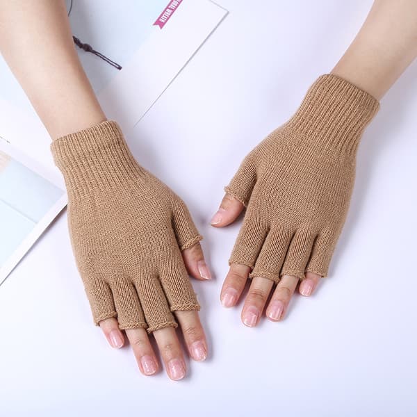 Vinter strikvanter uden fingre - Khaki