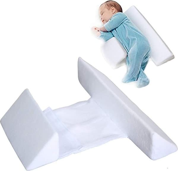 Anti-rullande babysovkudde, sidosovkudde, triangulär babypositioneringskudde, vit