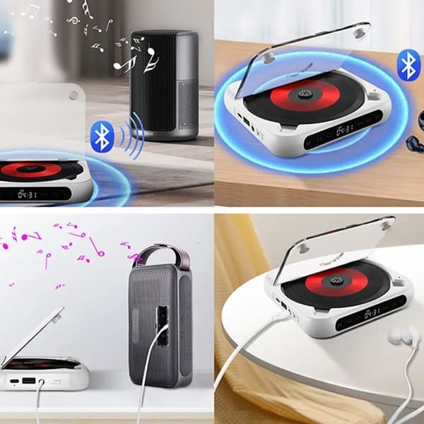 BT CD-spelare, stöder USB-C snabbladdning – Ultratunn & kompakt – Stöder MP3/WMA-format – Lämplig för användning på språng & hemma – Grön