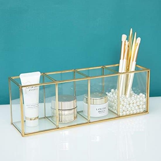 Makeupbørsteholder, 4-rums kosmetisk organizer til pen, makeupbørste, eyelinere og læbestift