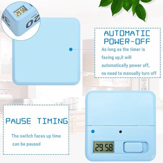 Elektronisk terningtimer til studie og køkken (7x7x7cm, blå), 15/20/30/60 min & brugerdefineret nedtælling (uden batteri).