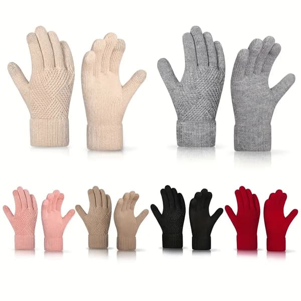 Strikkede handsker til kvinder 2-finger touchscreen ensfarvet uld efterår vinter udendørs