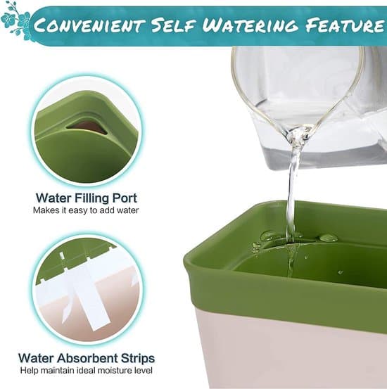 3-pack 27 cm rektangulära självvattnande plastblomkrukor med vattennivåfönster
