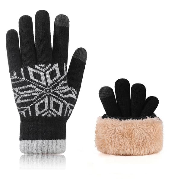 Herre Dobbeltlags Strikhandsker Efterår Vinter Jacquard Touchscreen Fleece - Sort