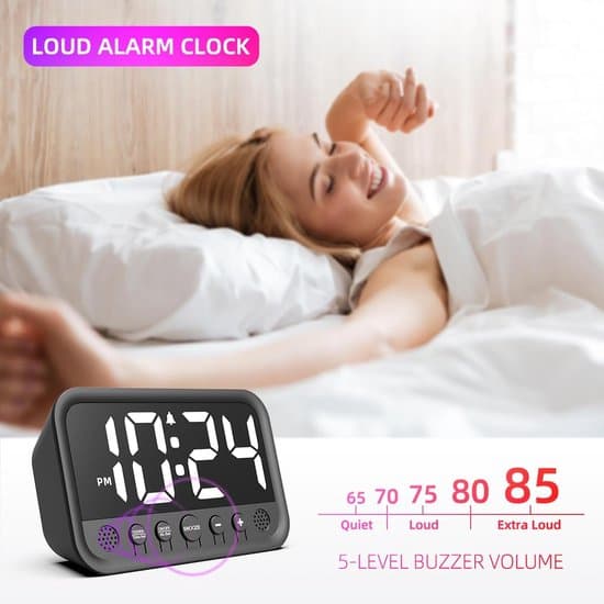 Vit elektrisk LED digital sängbordsväckarklocka med snooze