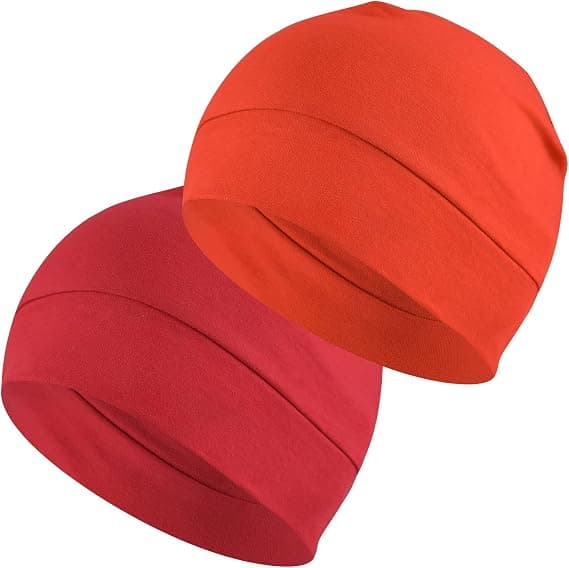 Unisex cykelhjälm, snabbtorkande foder mössa, 2-pack lätta och andningsbara sovmössor, hjälmfoder - orange, mandarinröd.