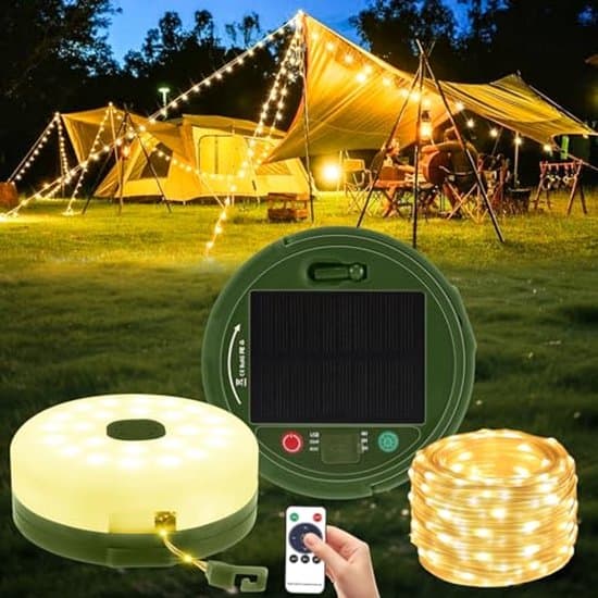 Campingljusslinga - Utomhusbelysning - Stämningsfull Camping - Dubbla Laddningsmetoder - 10 Meter - Grön och Vit