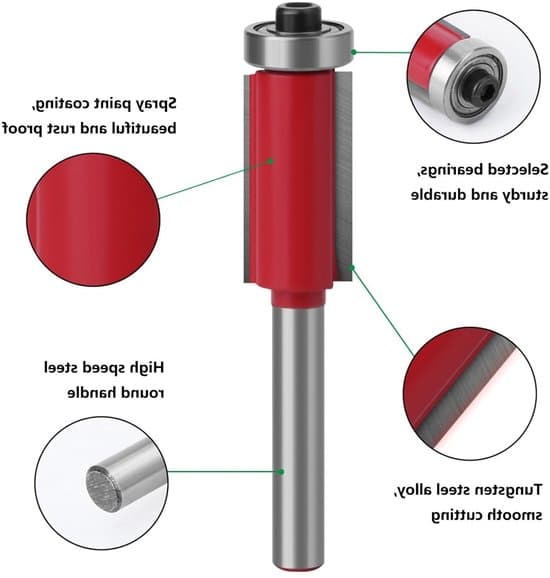 Set med 4 träfräsar med lager för fräs, 6 mm skaft