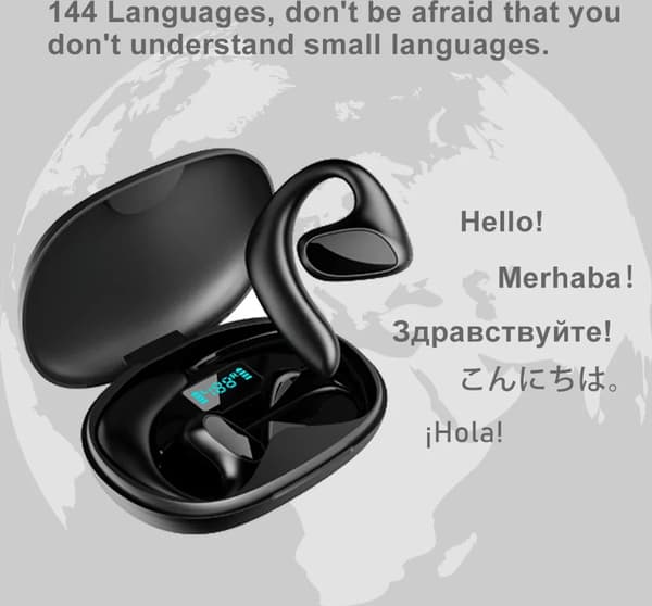 Bluetooth-øretelefoner 2-i-1 sprogoversætter In-Ear Trådløs 144 sprog Sort