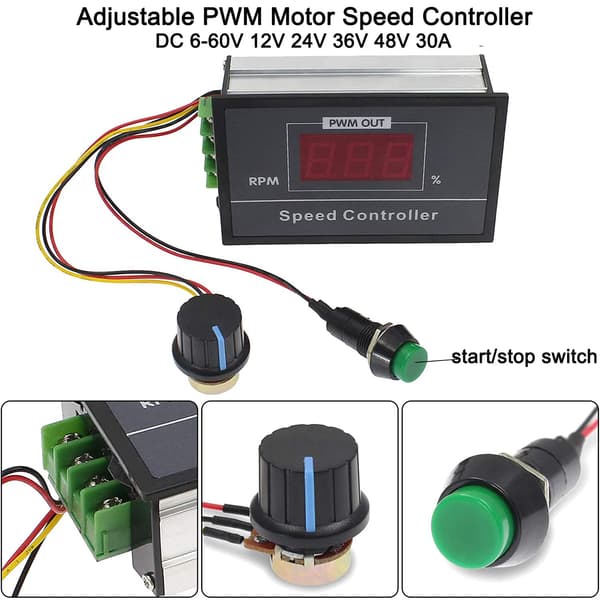 PWM motorvarvtalsregulator 6-60V 30A med LCD-display och start/stopp-kontroll
