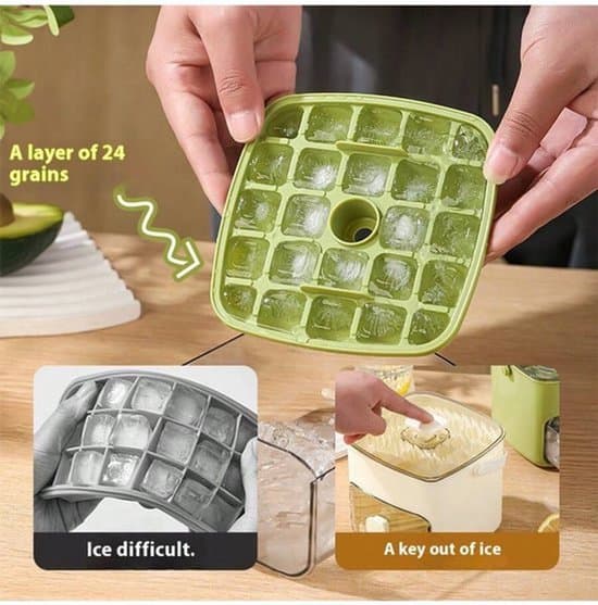 Press-Type Ice Cube Machine Ice Cube Tray with Drawer and Storage Bin Reusable Ice Grate Coffee Cocktails Juice Kitchen Maker Green