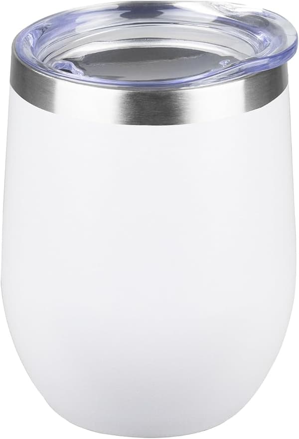 12oz dubbelväggig 304 rostfri vakuumisolerad vinglasmugg med lock (vit)