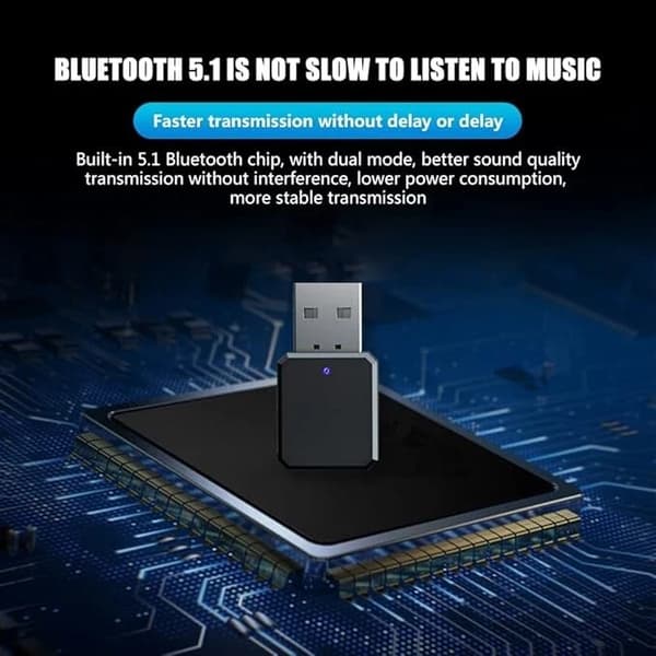 Bluetooth USB-adapter med Bluetooth 5.1-mottagare och 3,5 mm ljudkabel.