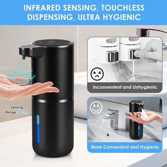 Automatisk sæbedispenser - elektrisk med sensor, skumsæbe, USB genopladelig, 4 indstillinger, vægmontering