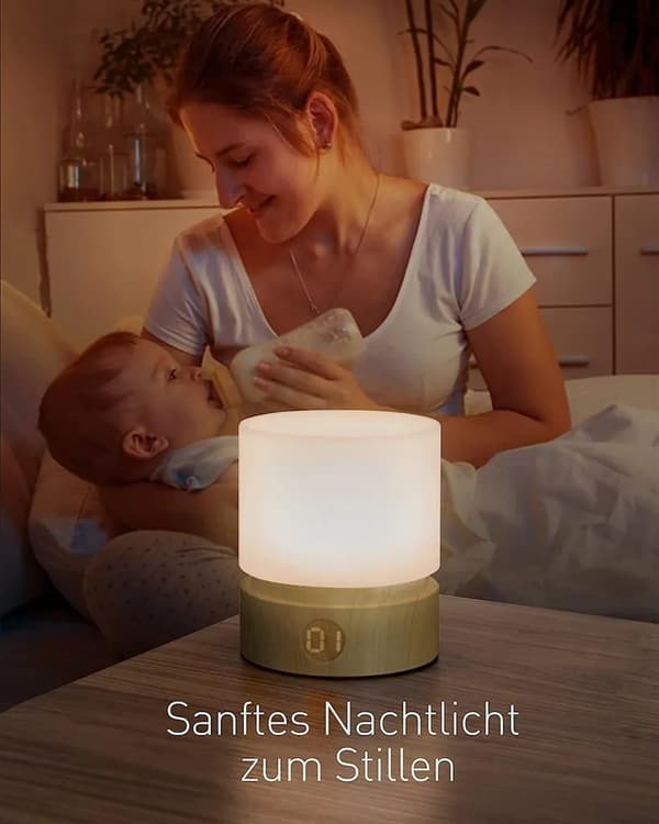 LED-natlampe til børn, dæmpbar bordlampe m/ timer & åndedrætstilstande, USB genopladelig.