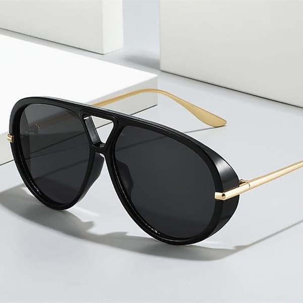 Herre Oversized Double Bridge Solbriller Retro Solbriller Dame Mode Solbriller UV400 Herrestil (Sort) C1