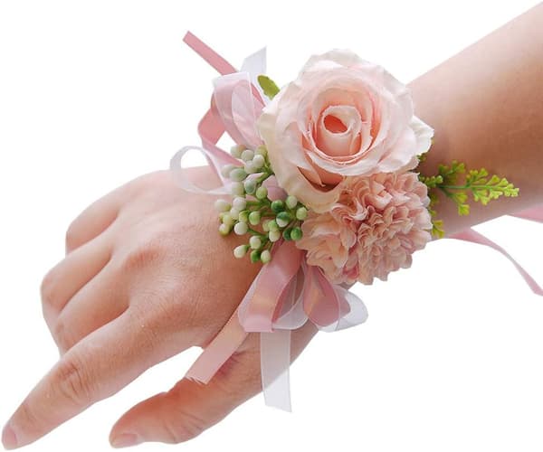 Pink rose og blomsterhåndledscorsage til brude, brudepiger, blomsterpiger og gallafester