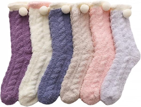 6-pack fluffiga fleecestrumpor och mjuka tofflor