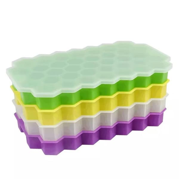 37-facks isbitsform i silikonplastbehållare med bikakeformat lock, vit