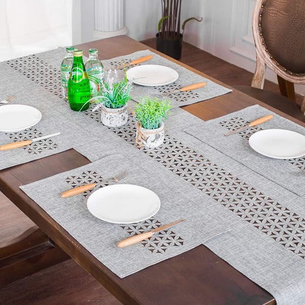Rektangulær stofbordløber grå kantede kanter picnic indendørs udendørs 16x70in