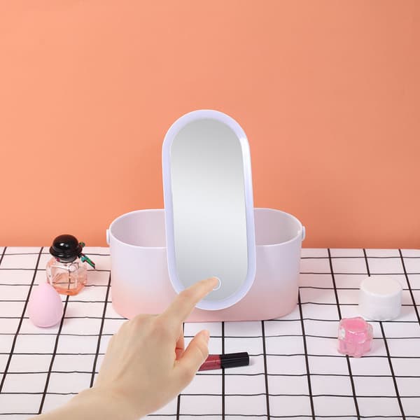 2 lyserøde ABS LED makeup spejl rejse desktop kosmetikholder