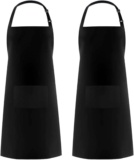 2-pack justerbara professionella unisex köks- och grillförkläden (svarta).