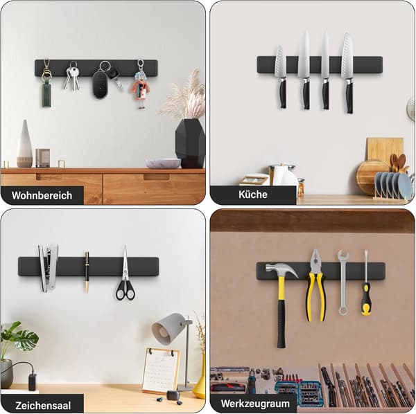Magnetisk knivholder 30 cm rustfrit stålstrimmel uden boring knive bestik - sort