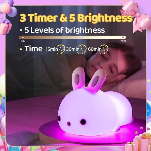 Ild-tema børnenatlampe, timerstyret batteri kawaii-lys, sød påskeharegavepynt.