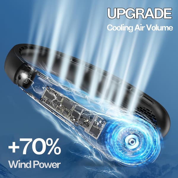 Sort bærbar bladløs bærbar halsventilator 360° Surround Stille USB