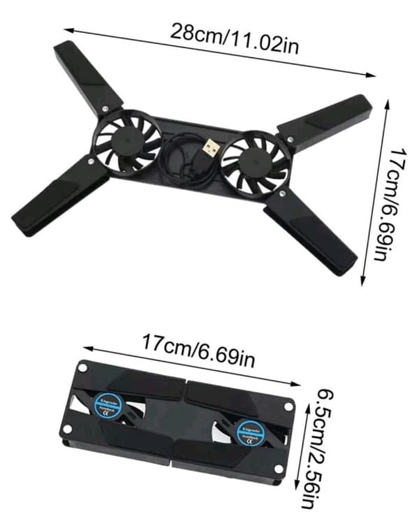 Sort 2-delt USB 2-blæser foldbar kølepude til 7-tommer - 15-tommer pc'er og bærbare computere