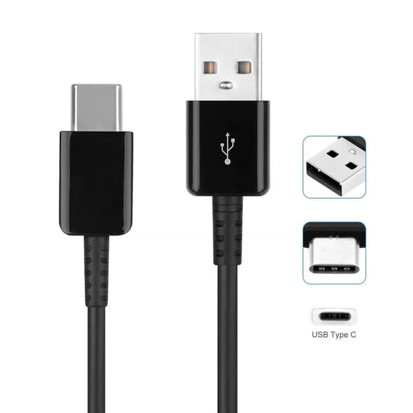 Universal opladningskabel med USB-C og USB-A 3A, sort og hvid.