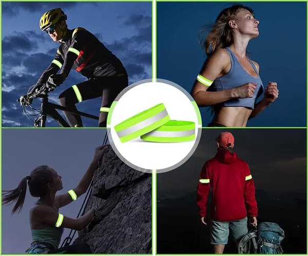 Ett par reflexband, reflexarmband, handledsremmar och reflexsäkerhetskit för jogging