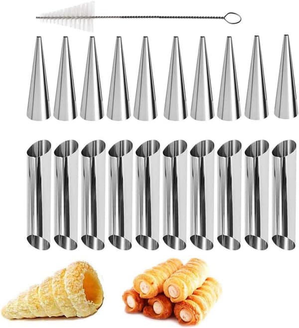 Flødehornforme 21 stk. forme rustfrit stål Cannoli Formrør Rul skrue