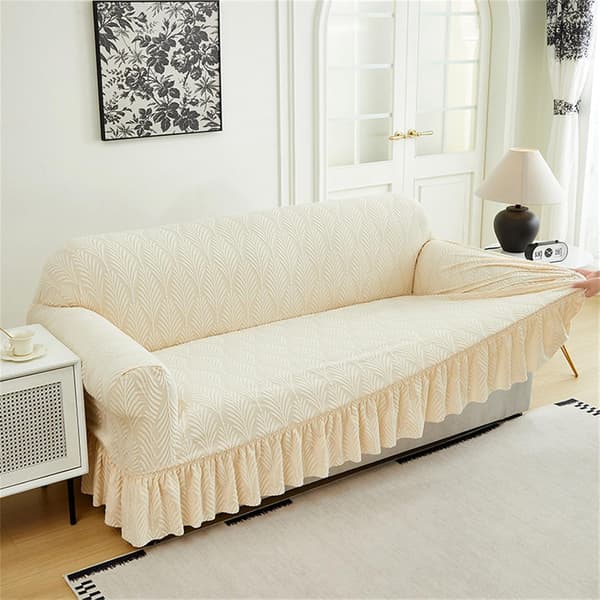 Högelastiskt sofföverdrag med volang för L-formade och hörnsoffor (beige, 2-sits)