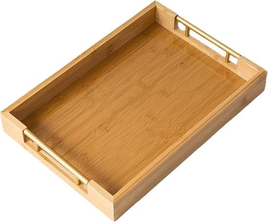 Bärbar serveringsbricka i trä med handtag (41x30x5cm)