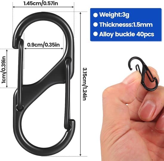 100 stk. 32 mm mini S-formede metalkarabiner med dobbeltfjedre (sort)