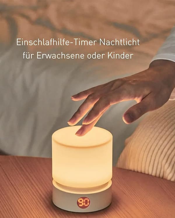 LED-natlampe til børn, dæmpbar bordlampe m/ timer & åndedrætstilstande, USB genopladelig.
