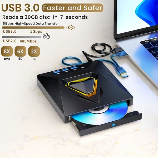 6-i-1 USB&Type-C eksternt optisk drev DVD-brænder